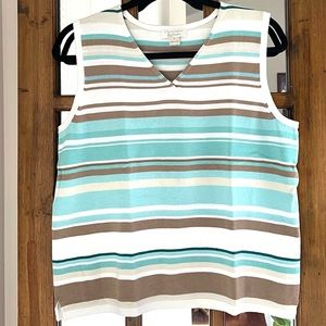 Christopher & Banks Blue/White/Tan Knit Stripped V-Neck Sleeveless Top/Vest US L